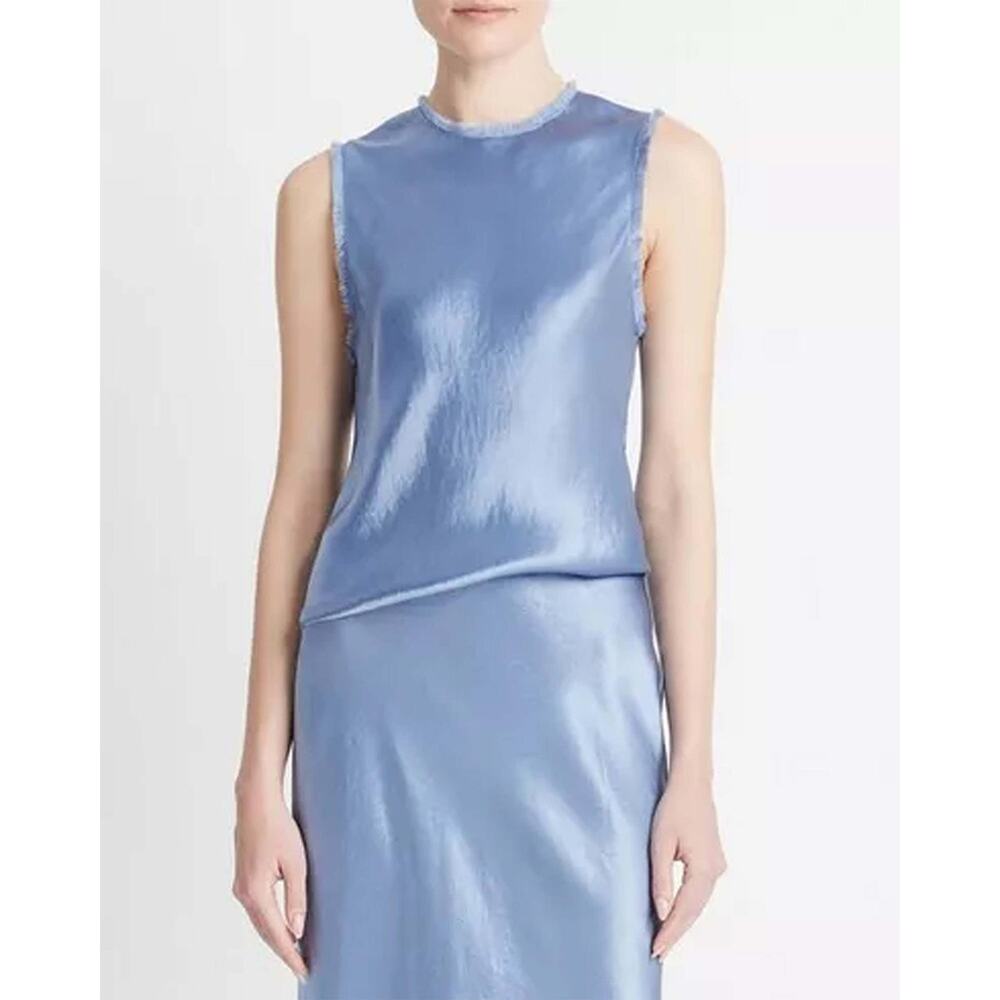 Vince Fray Edge Satin Shell Top Blouse in Azure Gem NWT Size S